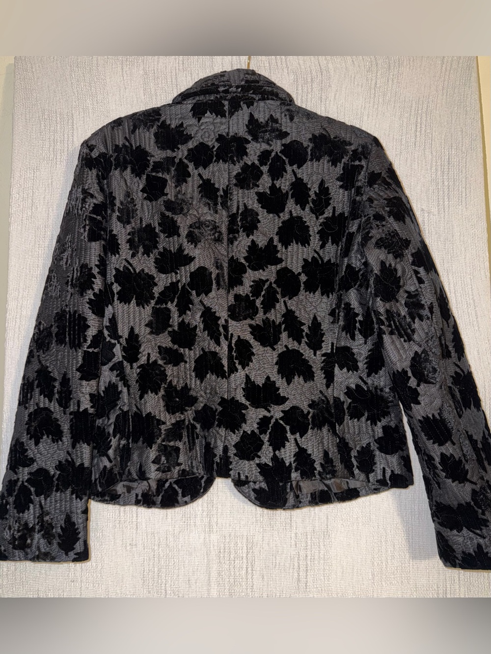 Harvé Benard Black Velvet Burnout Leaf Blazer Jacket Size 16 Fall Academia Chic - Picture 3 of 12